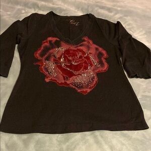 Black Top with Red Rose Design